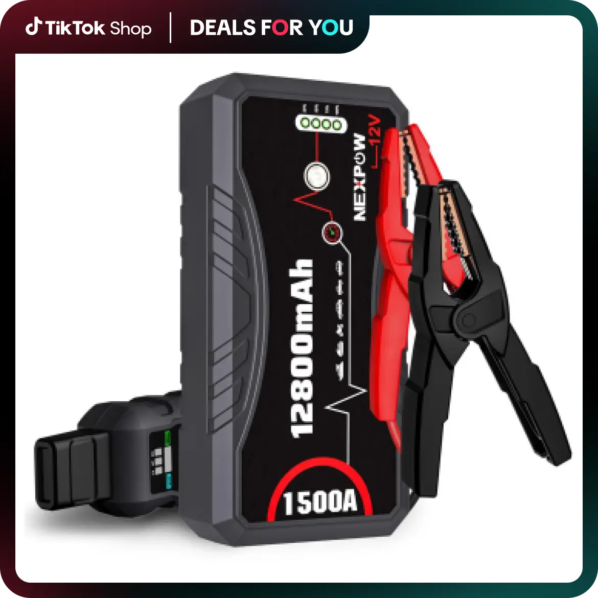 NEXPOW 1500A Car Jump Starter, 12V Auto Battery Booster for Up to 7.0L Gas & 5.5L Diesel Engines, Portable Lithium Pack with LED Light & USB QC3.0