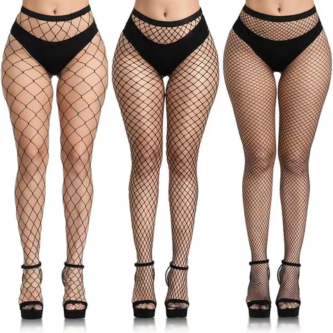 Women's Plus Size 3PC Fleece-Lined Control Top Thermal Leggings Set - Sexy, Fashionable, Comfortable, Elastic, Elegant Winter Wear with Stockings, Fishnet, Festive Mesh Accents for Parties