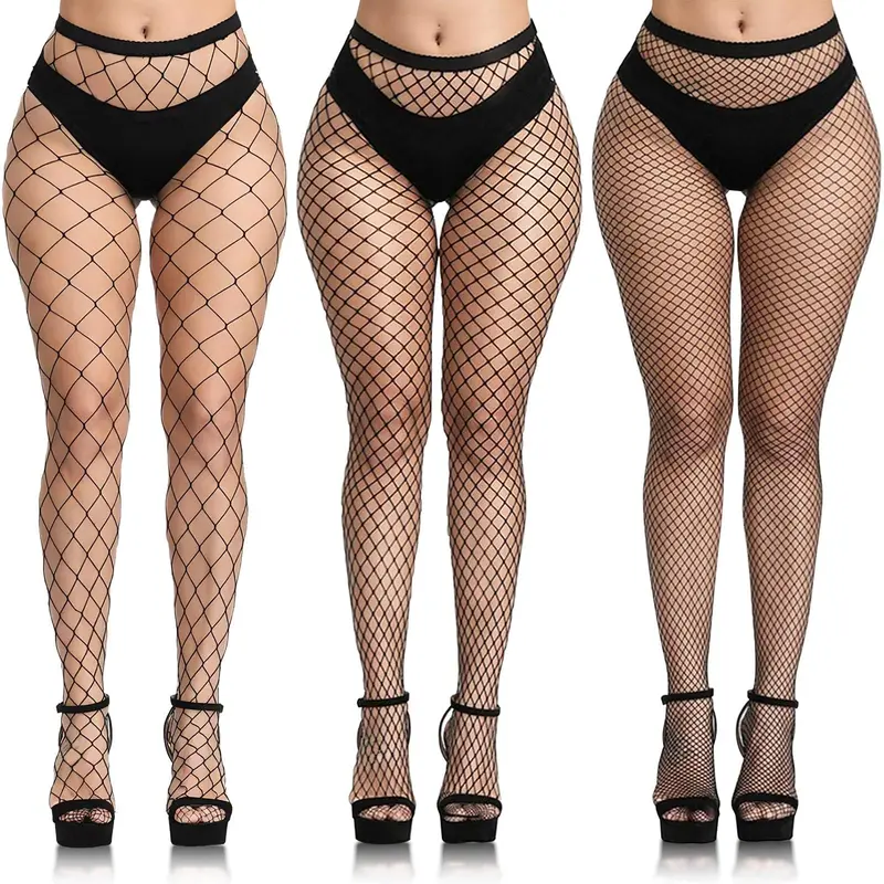 Women's Plus Size 3PC Fleece-Lined Control Top Thermal Leggings Set - Sexy, Fashionable, Comfortable, Elastic, Elegant Winter Wear with Stockings, Fishnet, Festive Mesh Accents for Parties