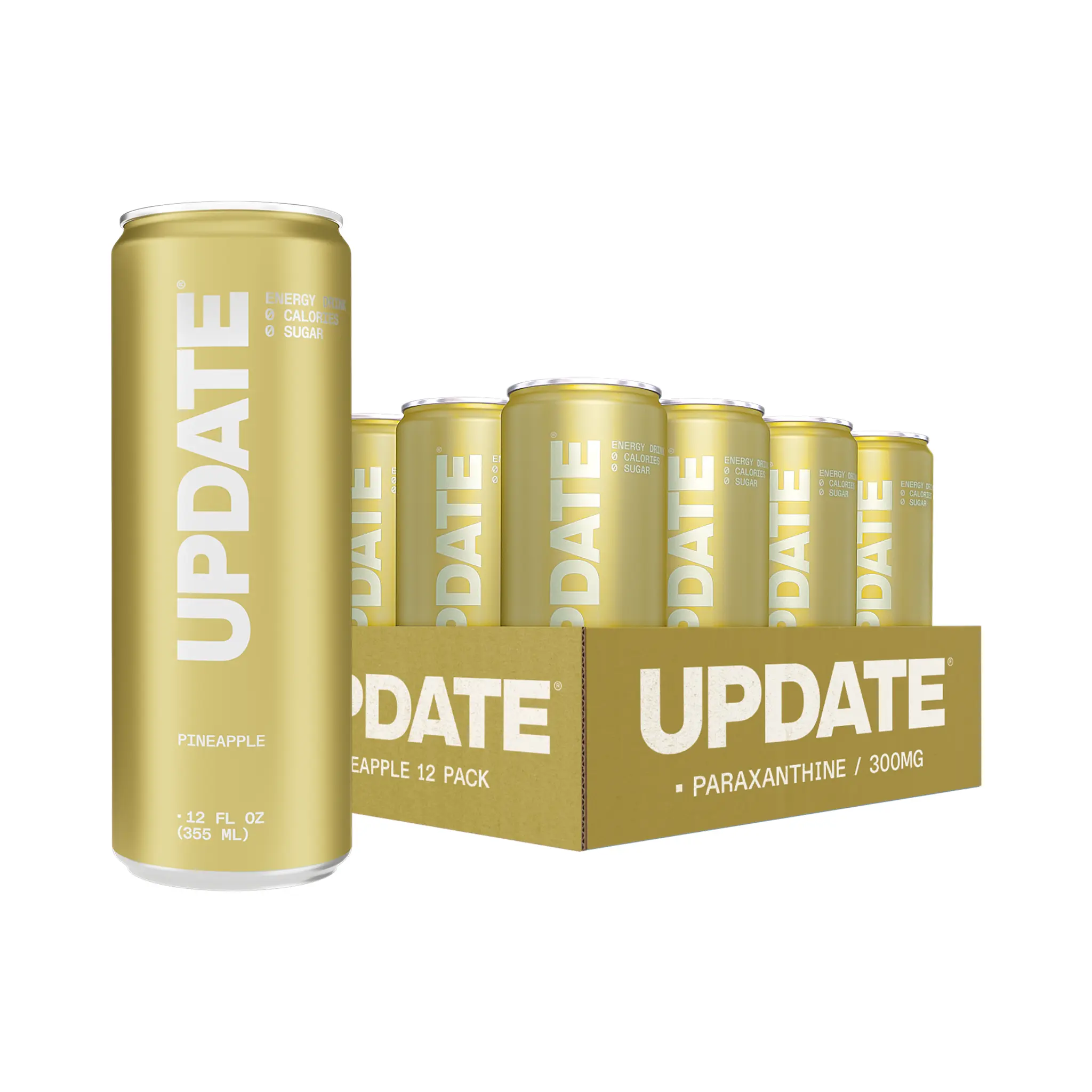UPDATE 12-Pack Pineapple Flavored Energy Drink, 12 oz Cans | Caffeine-Free Paraxanthine, Zero Sugar, Zero Calories, Alpha-GPC, No Artificial Flavors or Colors