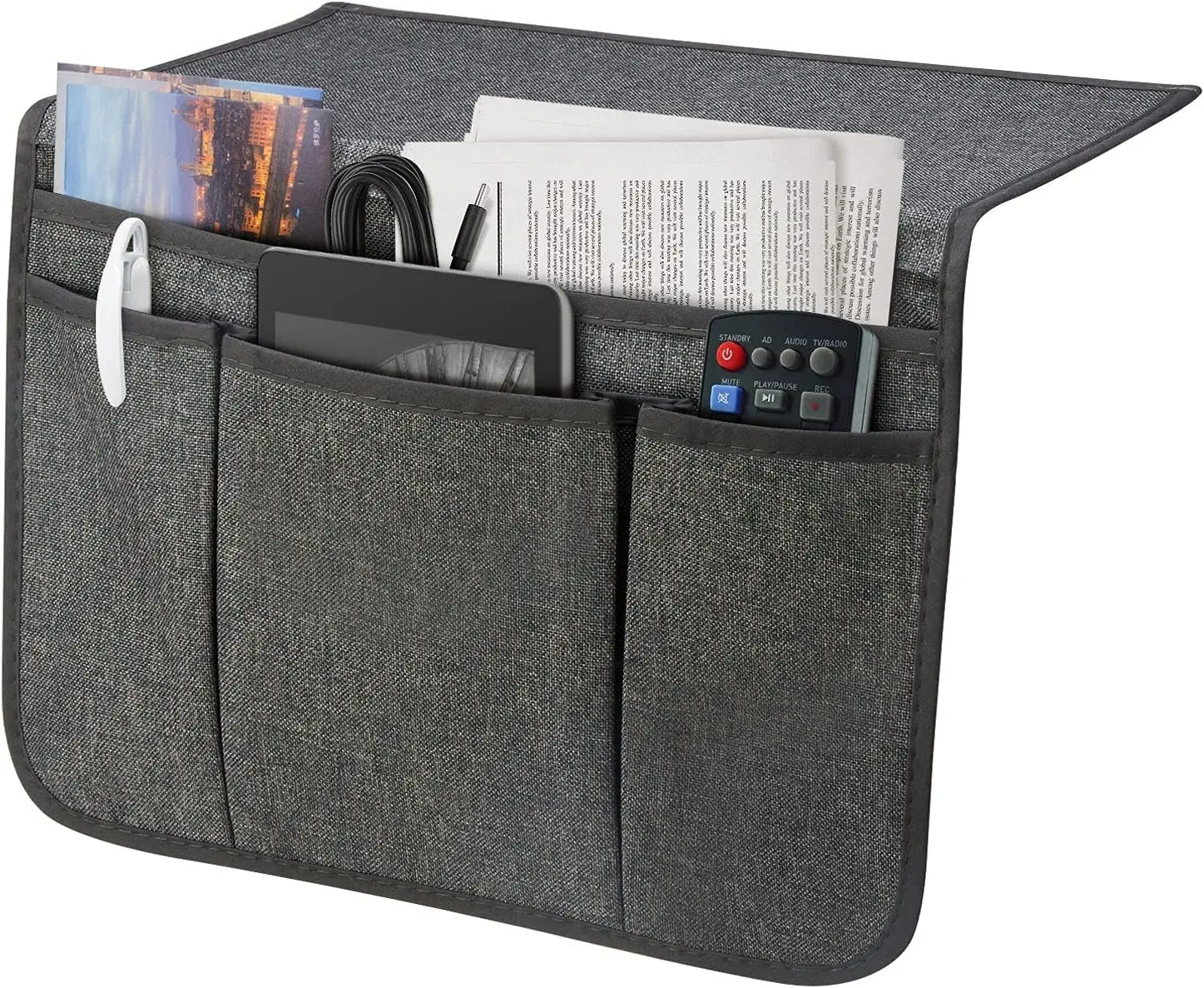 Bedside Caddy Bedside Storage Organizer Magazine Phone Tablet iPad Remote Holder, Organizer Caddy for Home College Dorm Bed, Sofa, Bunk Bed (Dark Grey)