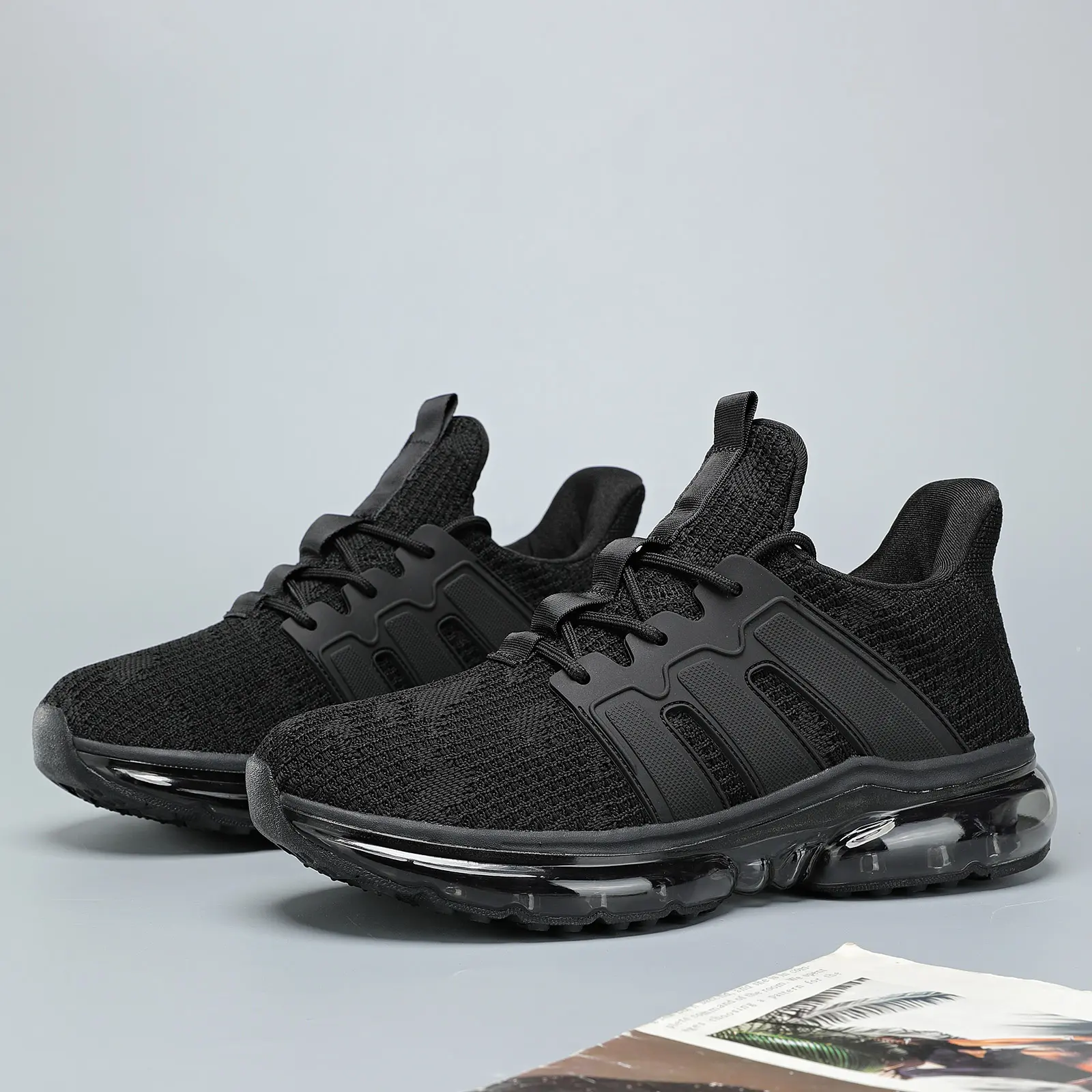 Men's Air Cushion Running Shoes - Breathable Mesh Fabric, Athletic Look, Lightweight, Non-Slip, Secure Lace-Up Sneakers for Gym & Walks, Casual Comfort