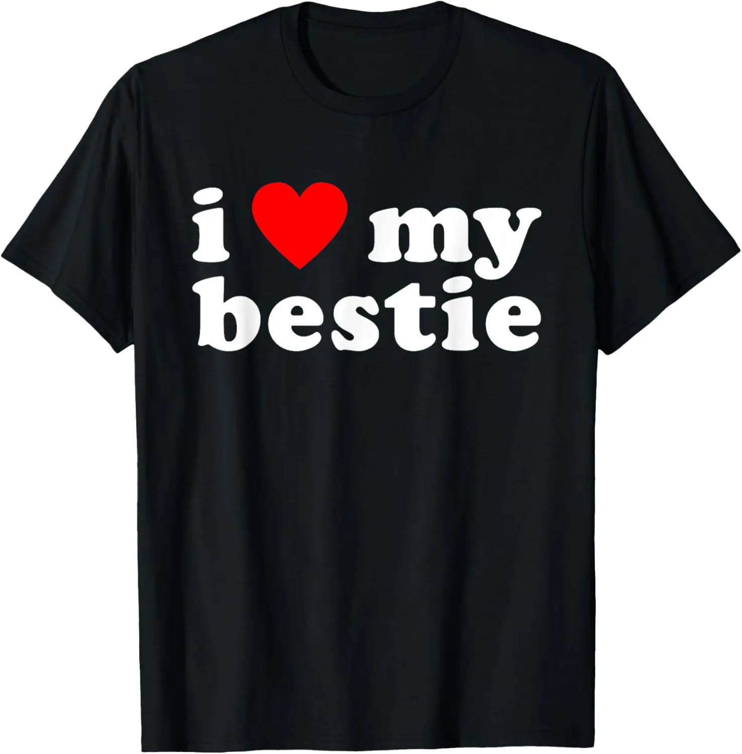 Women's 100% Cotton Short-Sleeve Round Neck Vintage Streetwear Graphic T-Shirt - "I LOVE MY BESTIE" BFF Matching Heart Design, Casual Everyday Top Clothes