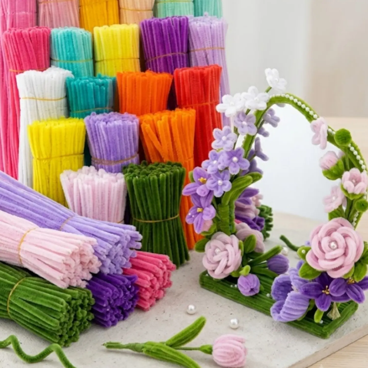 1600Pcs Pipe DIY Cleaners for Craft Cleaners Flower Pipe Bulk Pastel Chenille Stems Flower Gradient Assorted Colored Fluffy for School Party Making Decor