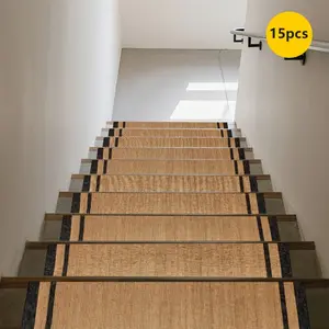 Rubber Anti-Slip Stair Treads, 15pcs Printed Stair Mats, Long Stair Treads, Non-Slip Stair Carpets, Long Stair Tread Carpet Set, Home Decor Rubber Stair Treads, Decorative Stair Mats, Protective Step Carpets, Home Decor Stair Mats for Stairs