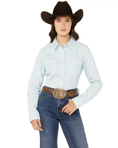 Wrangler Women's Retro Solid Long Sleeve Button-Down Stretch Western Shirt - 112358015