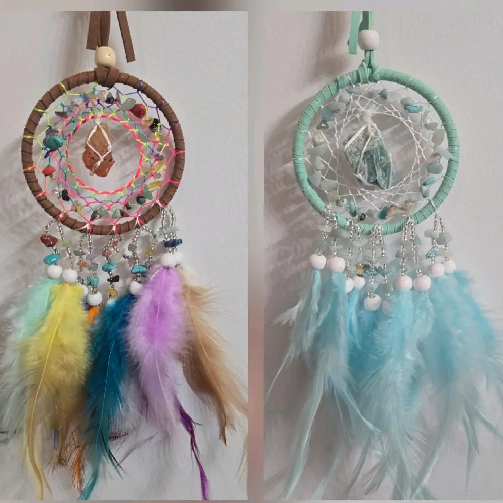 Crystal Web Dreamcatcher Gemstone & Feather Hanging Decor with Colorful Feathers and Beads for Home Decor