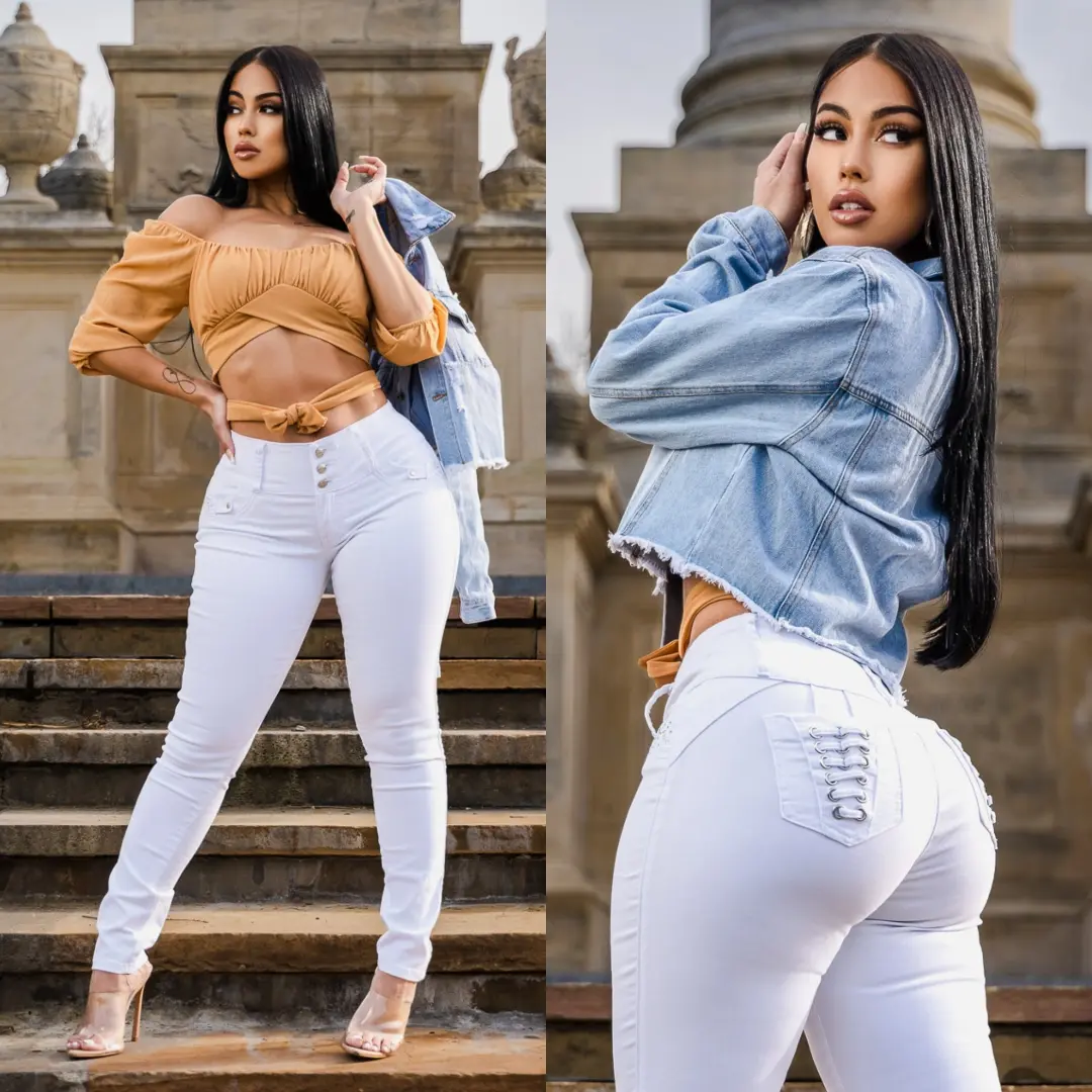 MX JEANS Mid Rise White Push Up Skinny Jeans