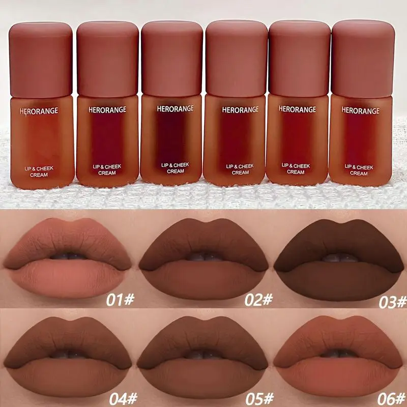 HERORANGE 6-PC Velvet Matte Lip & Eye Stain Cosmetic Set - Silicone-Free, Waterproof, Kiss-Proof for Confident Lip, Smudgeproof, Long Lasting, Chocolate Rich Tones, All Skin Types, Professional Stage Makeup Holiday Gift (Matte Lipstick Single Option), All