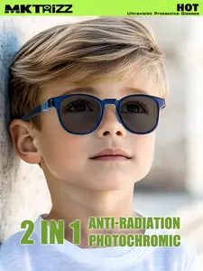 2in1 Photochromic Kids sunglasses Anti radiation shades Anti Blue Light Fashion Glasses round frame Cute Eyeglasses Boys Girls -1013