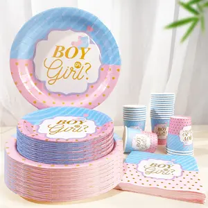 80PCS Gender Reveal Party Supplies|Disposable Paper Plates Cups Napkins Set/Celebration Decorations for 20 Guests|Boy or Girl/Gathering Dinnerware