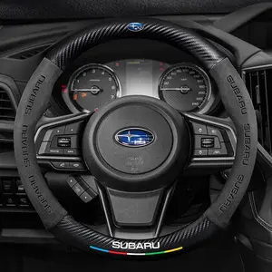 Car Suede Carbon Fiber Anti-Slip Ventilated Steering Wheel Cover, Compatible with Subaru Sti Brz Wrx Xv Ascent Forester Outback Impreza Legacy