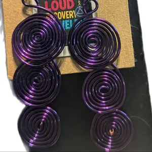 Purple Spiral Wire Wrap Dangling Earrings - Unique Design Accessories