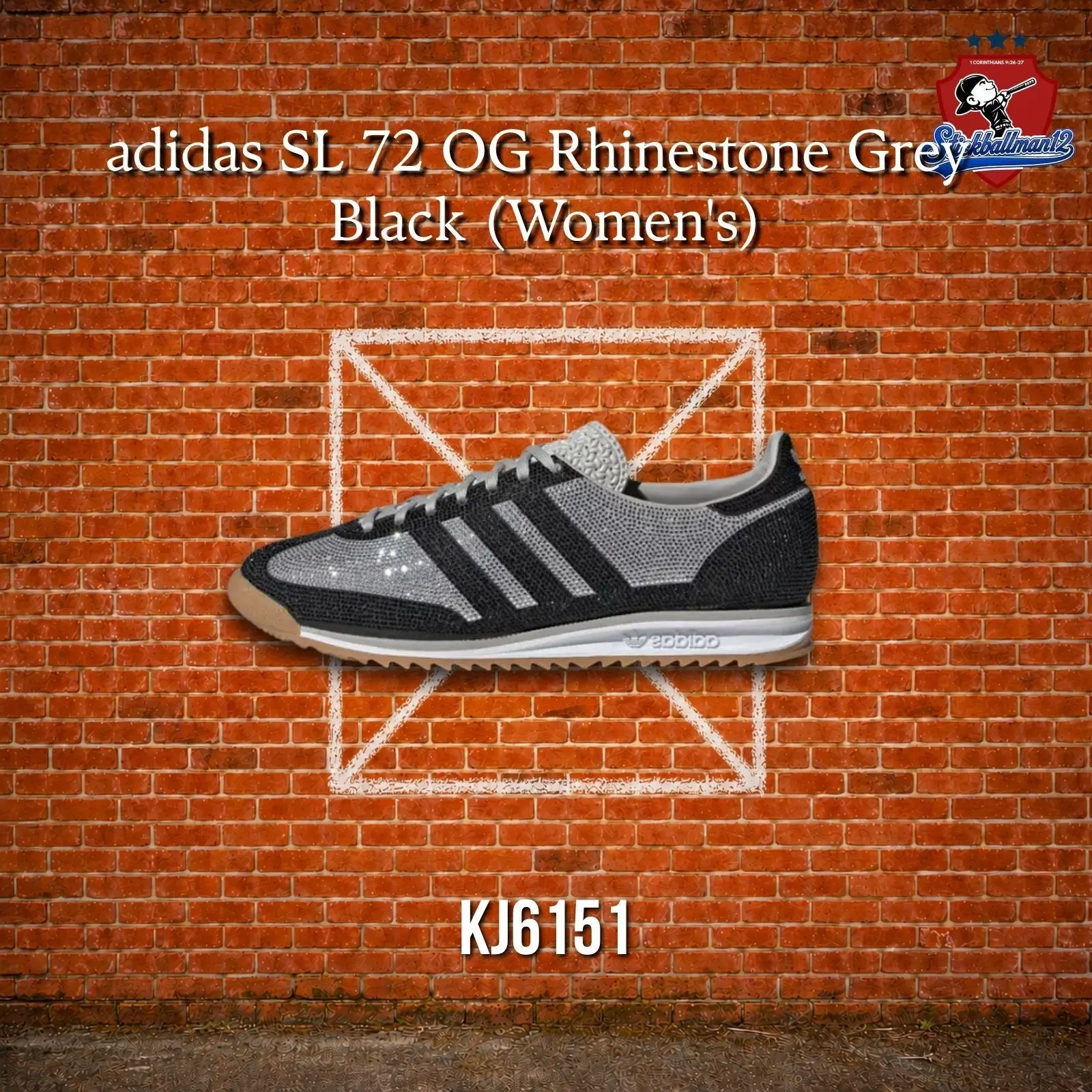 Women's adidas SL 72 OG Laces Casual Trainers, Rhinestone, Grey Black - Style KJ6151