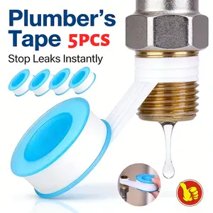 5pcs Sealing Tape Leak-Proof Tape Pipe Thread Sealant Shower Head Pipe Tape Kitchen Sink Installation Accessories White Pipe Tape Water Supply Pipe Sealing Tape Flexible Waterproof