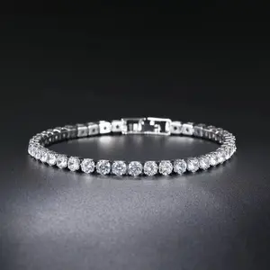 Cross-border E-commerce Hot-selling Round 4mm Hip-hop Bracelet Single Row Full Diamond Fashion Jewelry Wholesale Direct from European and American Manufacturers