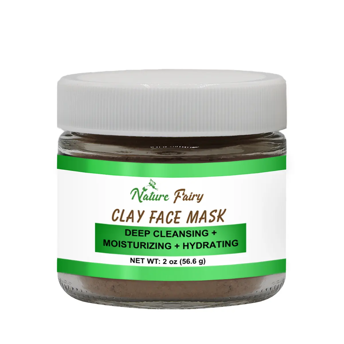 Nature Fairy Clay Face Mask - Deep Cleansing Moisturizing Hydrating 2 oz 56.6 g with Moroccan Ghassoul & French Green Clays Vegan Cruelty-Free