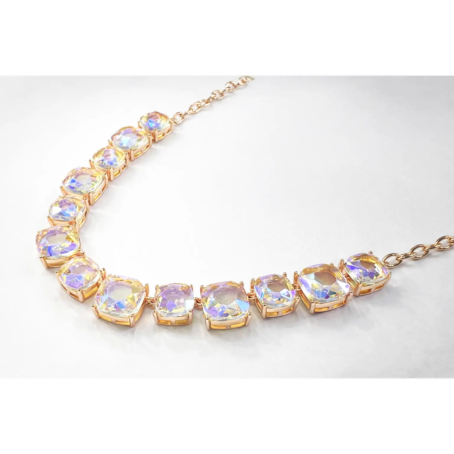 Iridescent Aurora Borealis Statement Necklace on Rose Gold