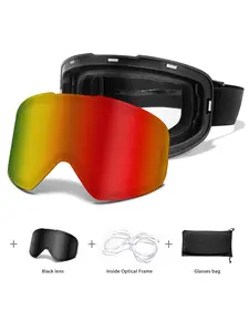 Ski Goggles with UV400 Protection+ Replacement Lenses, Anti-Fog, Interchangeable Magnetic Lenses, OTG-Friendly, Frameless Design, Snowboard Goggles for Men Women