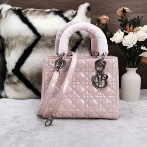 Pre-owned Dior "Lady Dior" Medium Handbag/Shoulder Bag — Sakura Pink Patent Leather with Silver Hardware 866