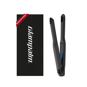 GLAMPALM GlamMuse Small 0.5" Hair Straightener - All-Ceramic Flat Iron Infused with Vita-C, Salon Results with Less Heat Damage, Trusted by K-Pop Hair Stylists, Dual Voltage Hair Straightener, Silk Press (GP101T Pure Black)