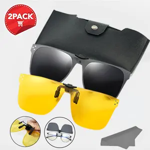 【Spring Glow Up】Fit Over Glasses  Polarized Sunglasses for Women Men, Clip on Flip Up Anti-glare glasses,Unisex, Night Vision,Driving,outdoor, Metal Clip Rimless, UV 400 Blocker, To Wear Over Prescription Glasses