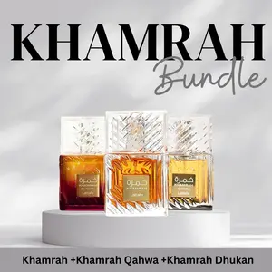 Lattafa Khamrah Perfume Bundle - Khamrah, Qahwa & Khamrah Dukhan - 100ml each - Classic, Sophisticated, Fresh Aromatic Fragrances