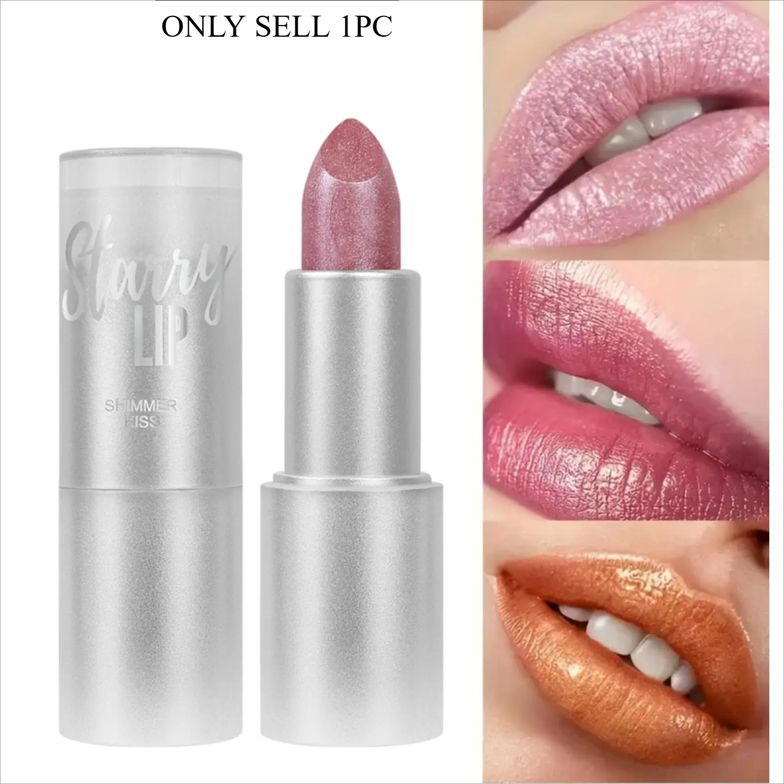 1PC Mermaid Shimmer Velvet Lipstick, Metallic Pearl Formula with Long-Lasting Luster, Glossy Finish, All Skin Types,Multi-Color Tone, Ideal Gift for Women'S Festivals