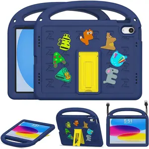 Z-PCS23  Kids Case for iPad(A16) 11th Generation 11 Inch 2025/iPad 10th Generation 10.9 Inch 2022, with Anti-Slip Handle/Foldable Stand/Shoulder Strap, Shockproof Kids iPad 11th/10th Gen Case Navy Blue Cover Protection