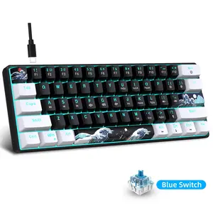 HXSJ Compact Wired 60% Mechanical Gaming Keyboard, Blue Switch & Ice Blue Backlight Keyboard, Ideal Gaming Accessories for Game Player