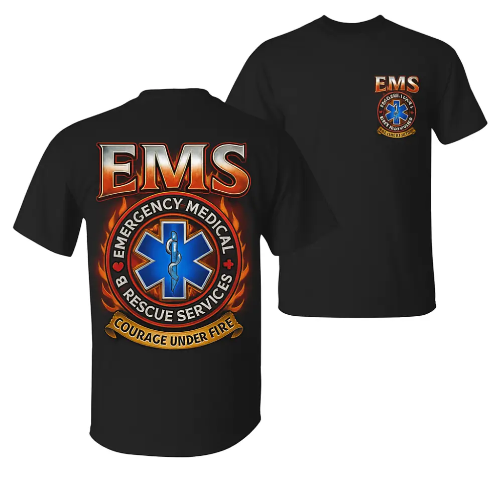EMS Courage Under Fire TShirt, Star of Life & Emergency Medical Rescue Graphic, EMS Pride Graphic Shirt for Paramedics & First Responders, Gift for Rescue Workers & EMT Heroe