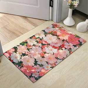 Spring Floral Bath Mat Diatomite Quick Dry Absorbent Floor Rug Blooming Flowers Pattern Non Slip Indoor Entrance Doormat for Bathroom Kitchen Bedroom Spring Home Decor Washable Easy Clean Mat