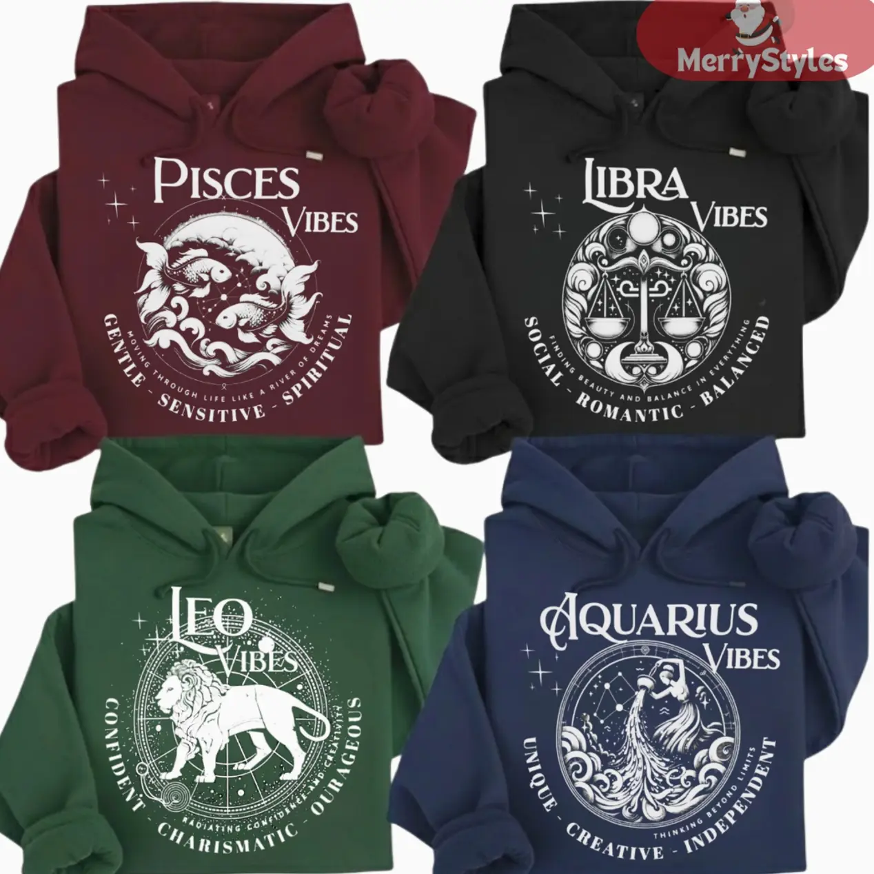 Unisex 12 Zodiac Astrology Sign Hoodie - Cute Halloween Fitted Cotton Long-Sleeve T-Shirt, Cozy Horoscope Pullover with Mascot Design, Gift for Zodiac Lovers Tops 6AE