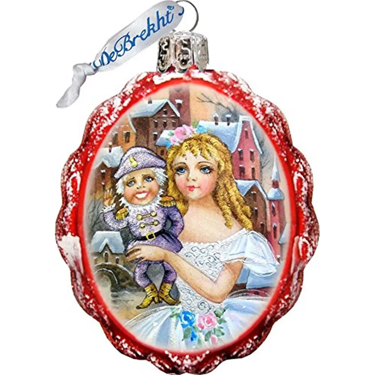 212 MAIN Traditional Artistic Satin-Iridescent Painted Transparent Glass Nutcracker Ornament, Christmas Tree Decoration, Festive Home Decor Gifts