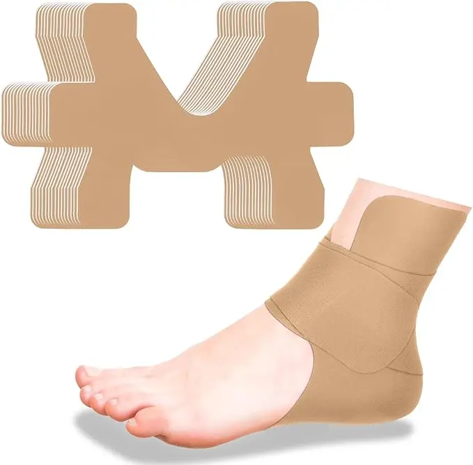 10 Pcs Precut Kinesiology Tape for Ankle Cotton Breathable Elastic Athletic Tape Pain Relief Minimize Ankle Sprain Provides Support and Stability for Ligament and Muscle Marathon Use(Beige)