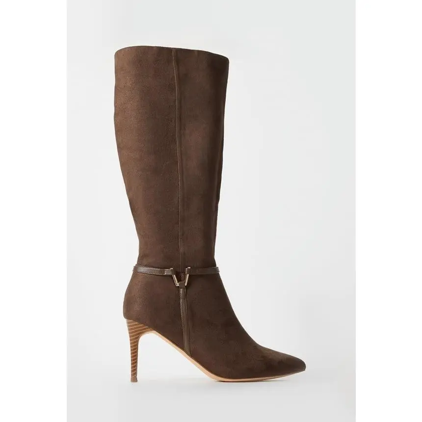 Women's Knee-High Boots in Soft Faux-Suede - Chic Pointed Toe Stiletto Heel Statement Footwear for Business or Party, Design, Ankle Strap, Statement Shoes, Slender Heel, Casual, Evening, Side Zipper, Slim Heel