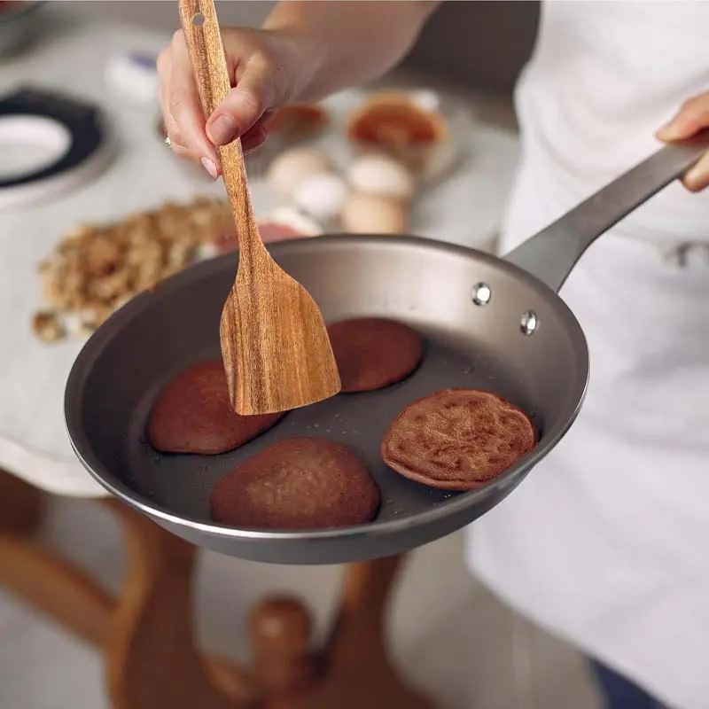 5-Piece Natural Teak Wood Kitchen Utensil Set, Heat-Resistant Non-Scratch Cooking Tools for Nonstick Cookware, Includes Wooden Spoons, Spatulas and Funnel, Kitchen Cooking Essentials