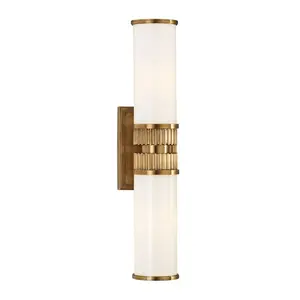 Harper Vanity Light with 2 Opal Glass Shades in Aged Brass, Antique Nickel, or Polished Nickel Finishes