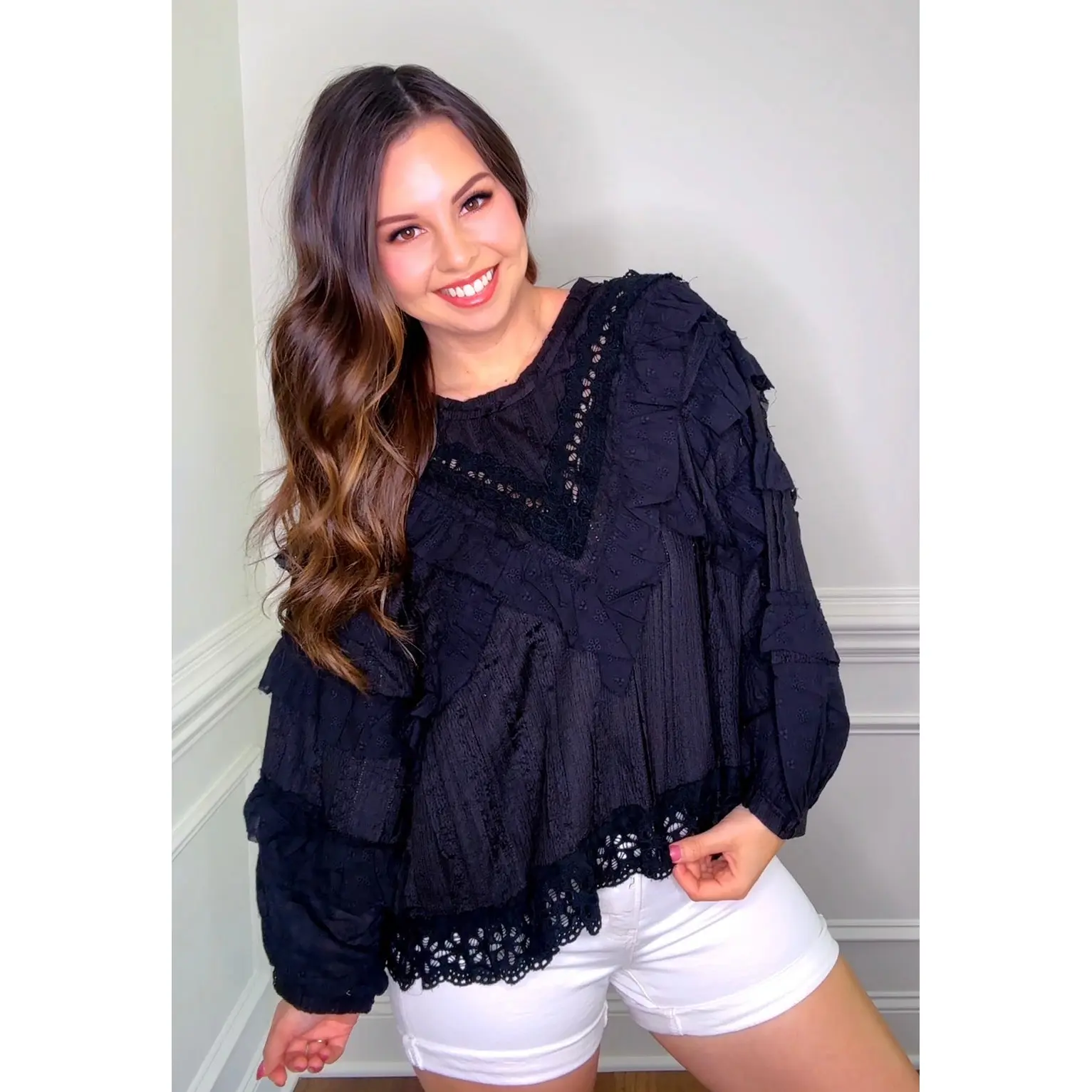 Delicate Lace Ruffle Accent Top (2 colors) *Final Sale* *Nonrefundable*
