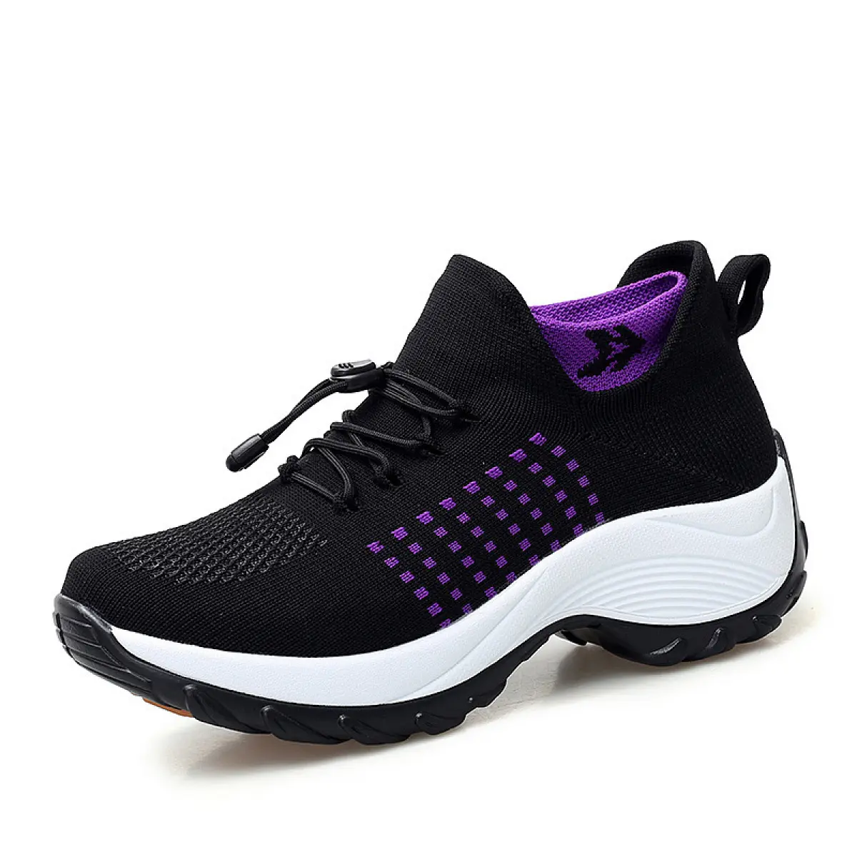 2026 sports shoes, sock shoes, mom shoes, fly-knit hot-selling large size women's shoes, thick-soled wedge heel rocking shoes