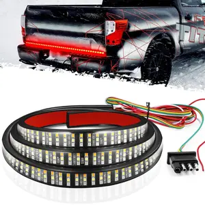 DIBMS Truck Tailgate Bar 60" Triple Row 432 LED Strip with Red Brake White Reverse Sequential Amber Turning Signals Strobe Lights, Triple Row Universal LED Tailgate Light Bar.