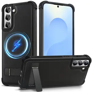 KEZiHOME Case for Samsung S22 Plus with Built-in Stand, Stronger Magnetic, Genuine Leather S22+ Phone Case Shockproof Protective Drop-Proof Cover for Galaxy S22+Plus 5G 6.6 Inch