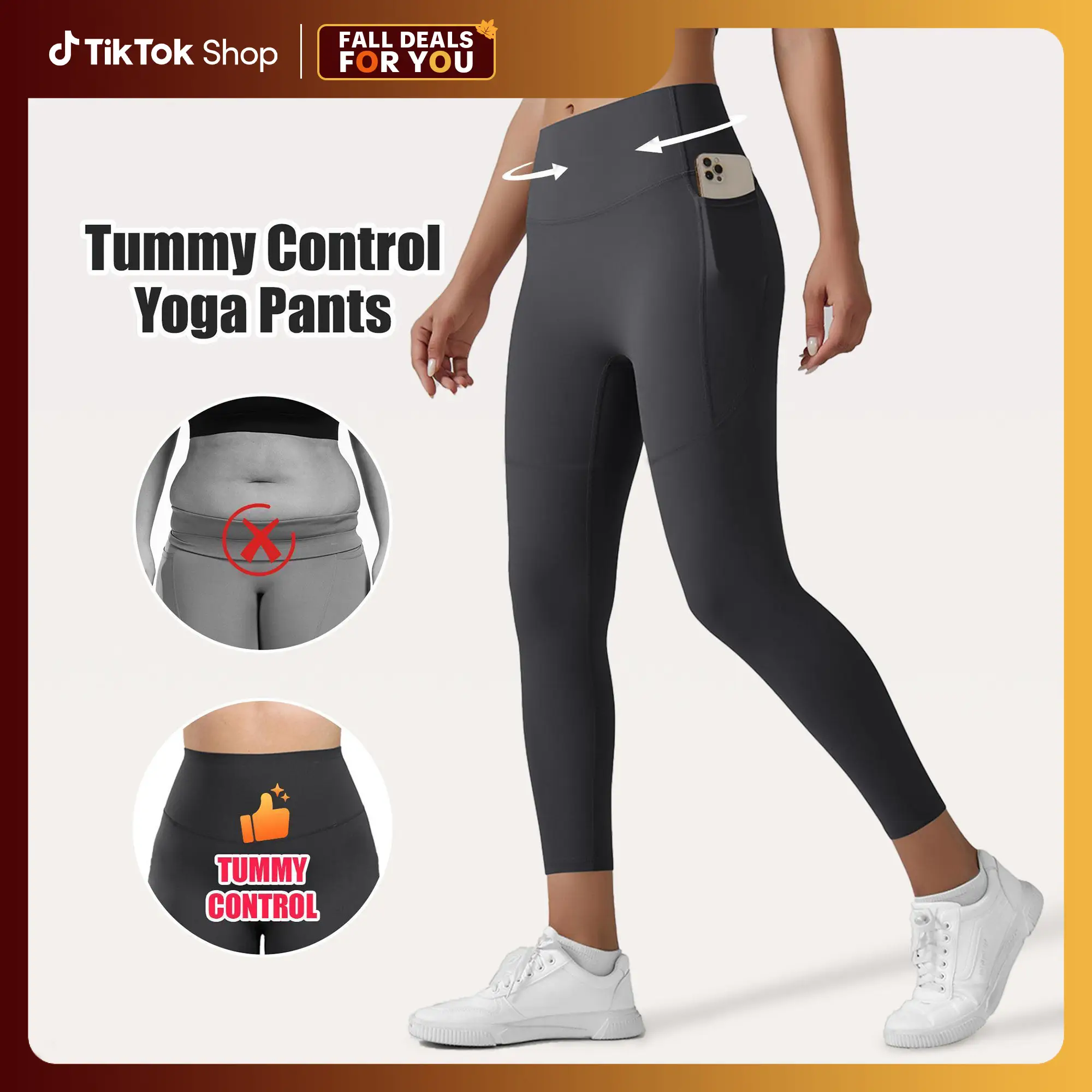 [Size up recommended] Viconow Tummy Control Leggings for Women with Pockets - High Waist Bike Pants for Gym Workout Yoga Solid Color Casual Wear