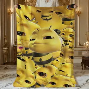 1Pc Design little bee image Digital Print Flannel Throw Blanket - 100 Polyester, All-Season, Multi-Use for SofaBedCamping, Perfect Gift for HolidaysWeddingsBirthdays