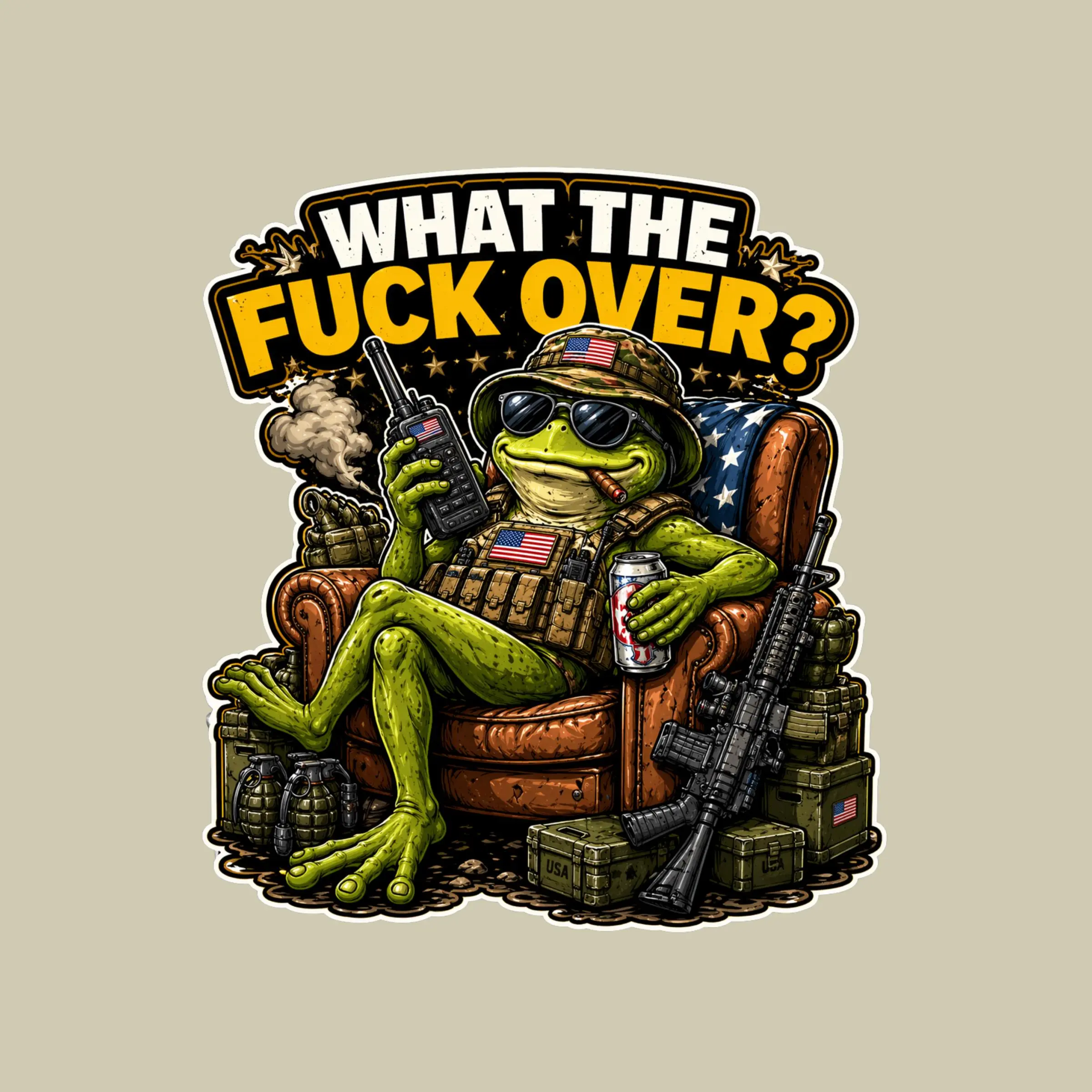 What The F Over Frog Sticker, Funny Tactical Frog Decal, Military Meme Vinyl Laptop Car Toolbox Sticker