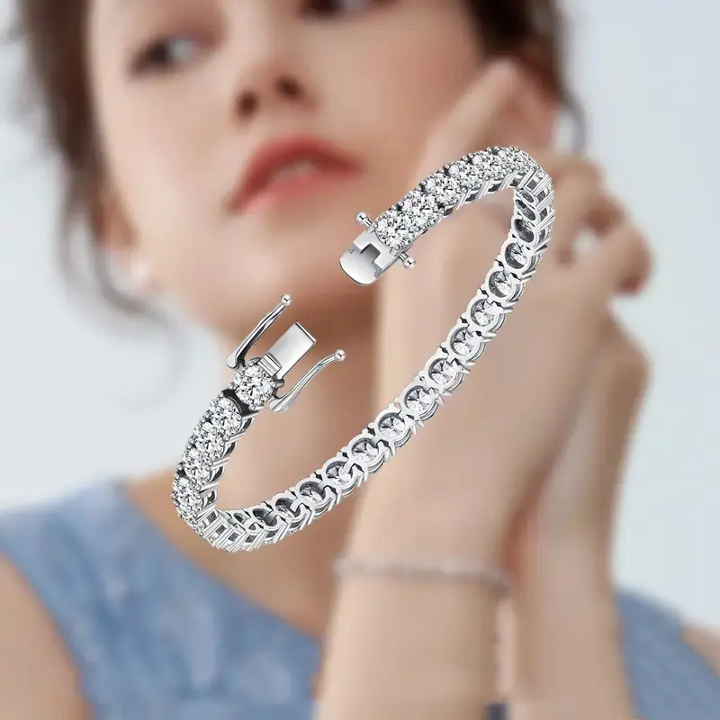 Classic Tennis Bangle Bracelet in 925 Sterling Silver with Baguette Zircon, Unisex Stackable Jewelry with Bling Effect, Gift for Engagement, Anniversary, All Seasons Wear, Classic Bangle, Everyday Wear
