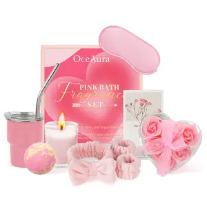 OceAura Pink Bath Aromatherapy Set – Relaxing & Refreshing Fragrance Care Kit for Revitalized Skin with Bath Bombs, Candle, and Eye Mask