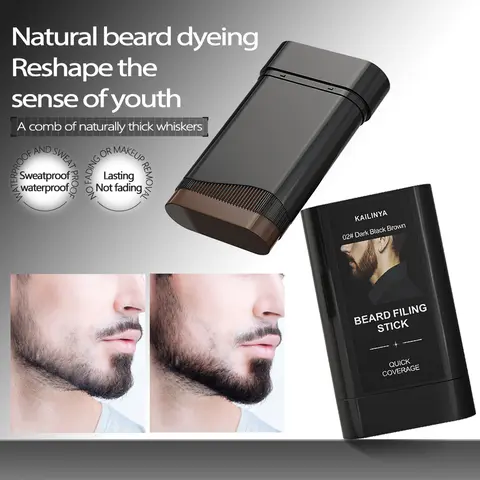 Men's Solid Dark Beard Dye Stick Set - 20g, Fast Touch-Up, Mess-Free, Easy-to-Apply, Smooth, Lasting Color, Moisturizing Cream, Neuropathy Relief, Skin Care, Antibacterial, Woody Scent, Travel-Friendly, Daily Home Use