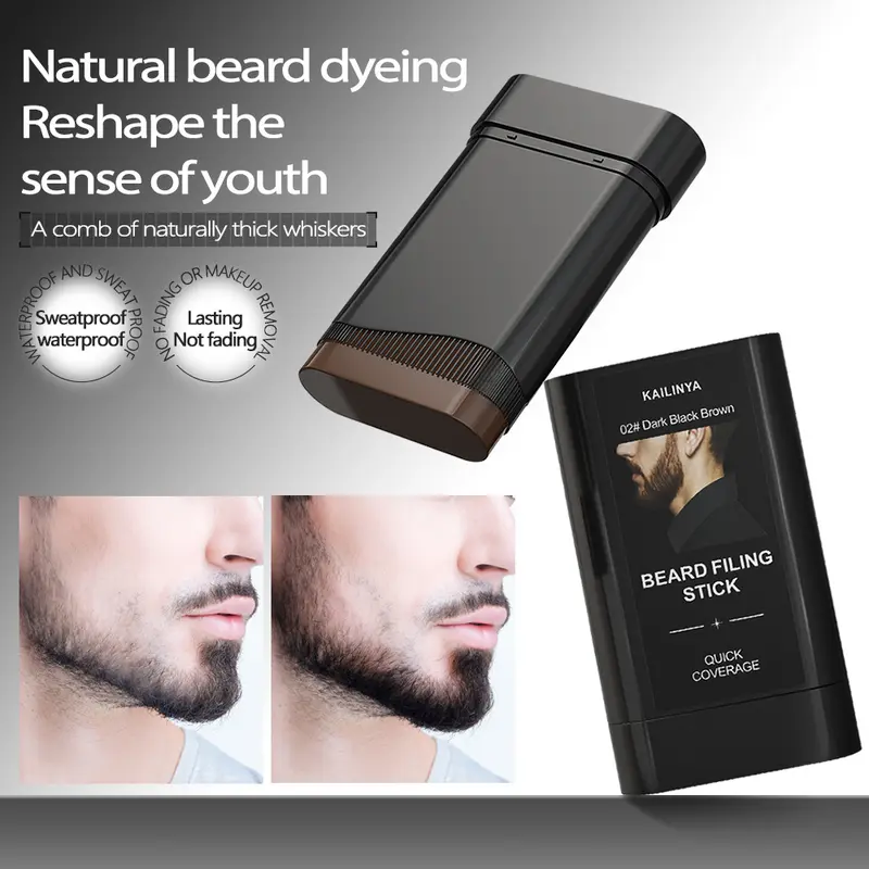Men's Solid Dark Beard Dye Stick Set - 20g, Fast Touch-Up, Mess-Free, Easy-to-Apply, Smooth, Lasting Color, Moisturizing Cream, Neuropathy Relief, Skin Care, Antibacterial, Woody Scent, Travel-Friendly, Daily Home Use
