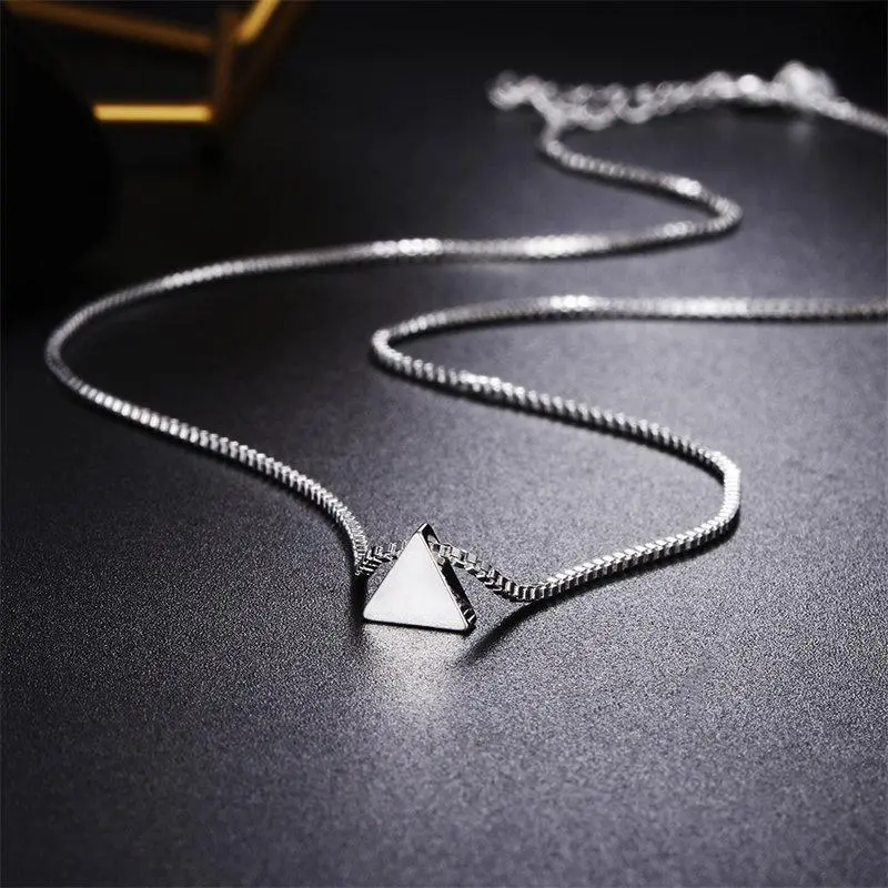 Charm 925 Sterling Silver 18 Inches Box Chain Triangle Necklace For Women Fashion Wedding Party Favors Jewelry Accessories